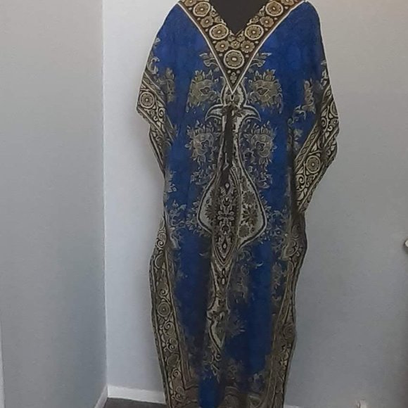 Floral Print Long Caftan Tunic Maxi - Picture 3 of 5